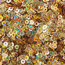 Load image into Gallery viewer, 3mm Gold Holographic Sequin, Shiny Flat Round Loose Sequins- Center Hole www.ArtBeeCrafts.com