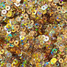 Load image into Gallery viewer, 3mm Gold Holographic Sequin, Shiny Flat Round Loose Sequins- Center Hole www.ArtBeeCrafts.com