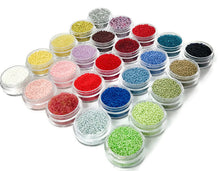 Load image into Gallery viewer, Microbeads Set 25 Colors Assortment No Holes 0.2mm - 1.2mm -Caviar Bea… https://www.artbeecrafts.com/products/microbeads-set-25-colors-assortment-no-holes-0-2mm-1-2mm-caviar-beads Microbeads Set 25 Colors Assortment No Holes 0.2mm - 1.2mm -Caviar Beads Tiny but dynamic, these undrilled plastic microbeads add a textural dimension to designs. Excellent for scrapbooking, embellishments, jewelry, nail art, and many other home or professional décor projects. Size may vary. www.ArtBeeCrafts.com
