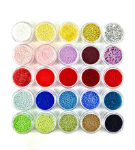 Load image into Gallery viewer, Microbeads Set 25 Colors Assortment No Holes 0.2mm - 1.2mm -Caviar Bea… https://www.artbeecrafts.com/products/microbeads-set-25-colors-assortment-no-holes-0-2mm-1-2mm-caviar-beads Microbeads Set 25 Colors Assortment No Holes 0.2mm - 1.2mm -Caviar Beads Tiny but dynamic, these undrilled plastic microbeads add a textural dimension to designs. Excellent for scrapbooking, embellishments, jewelry, nail art, and many other home or professional décor projects. Size may vary. www.ArtBeeCrafts.com