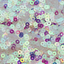 Load image into Gallery viewer, 3mm Iridescent White Pink Flat Round Loose Sequins Paillettes- for embroidery, bridal, appliqué, arts, crafts, embellishment &amp; MORE!!!!! www.ArtBeeCrafts.com
