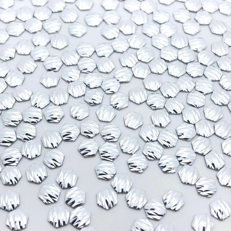 Silver Hexagon Shaped Hotfix Check Nailhead / Available Size 4x4mm / 100pc